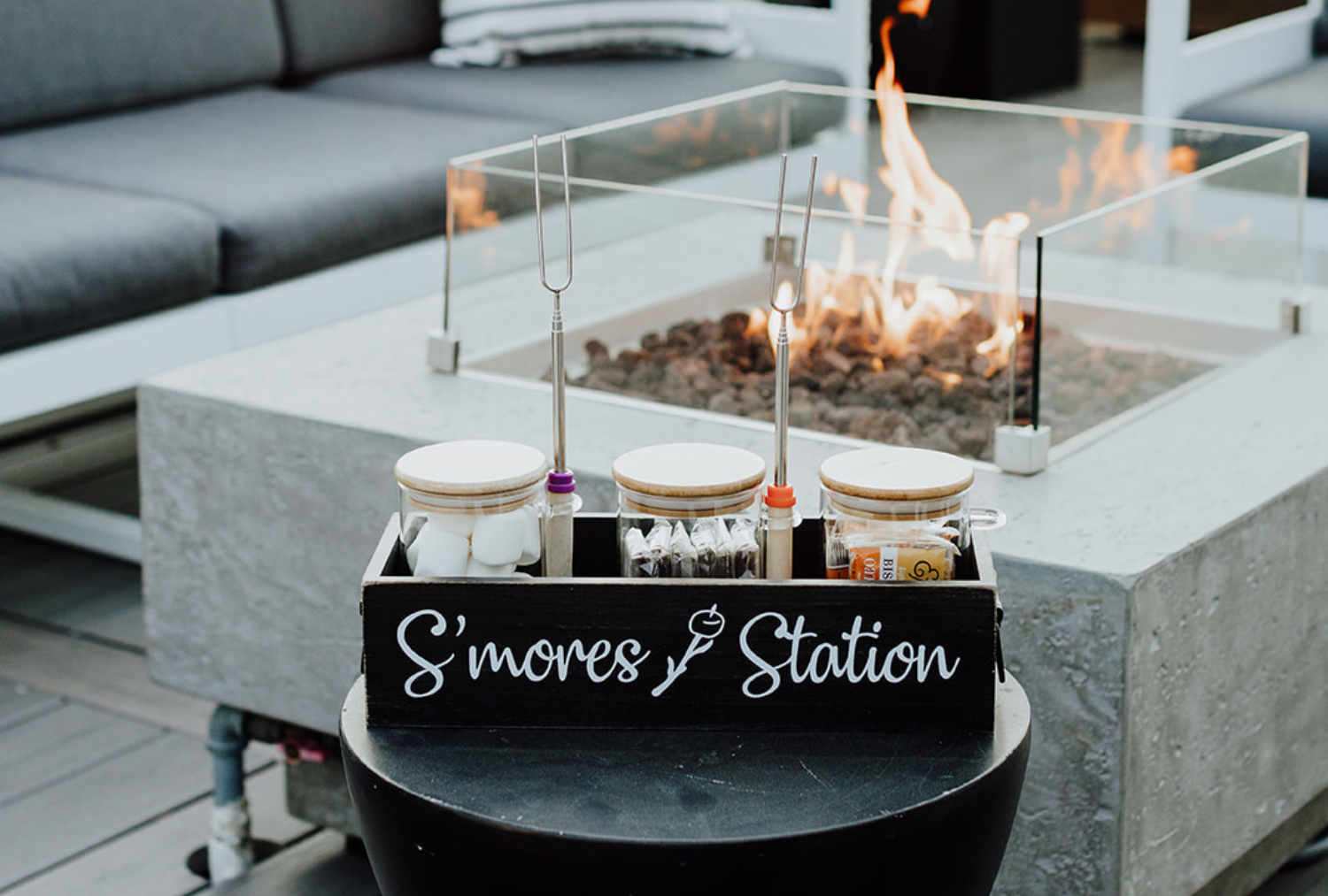 S'mores Station by the fire pit at the Menhaden