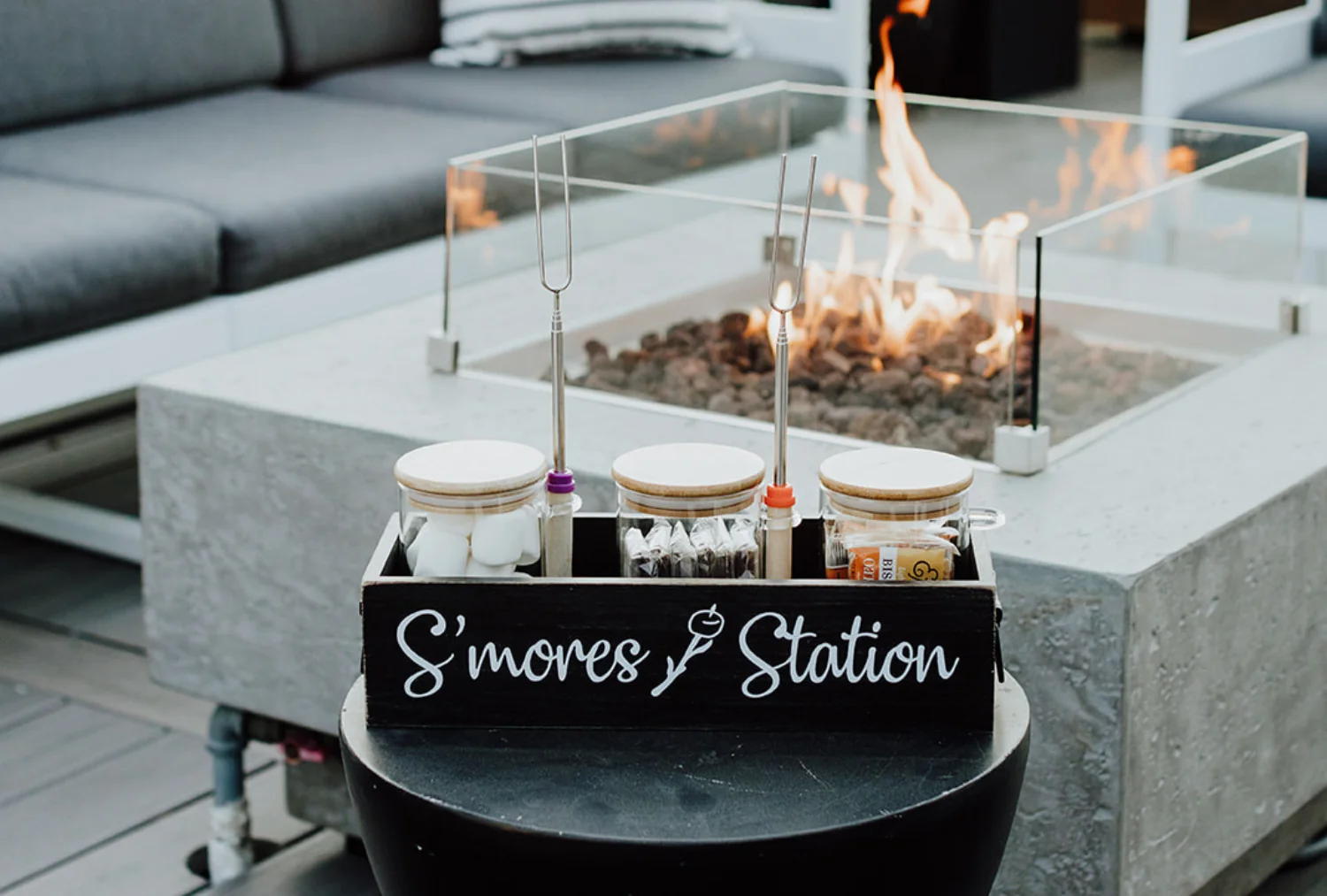 S'mores Station by the fire pit at the Menhaden