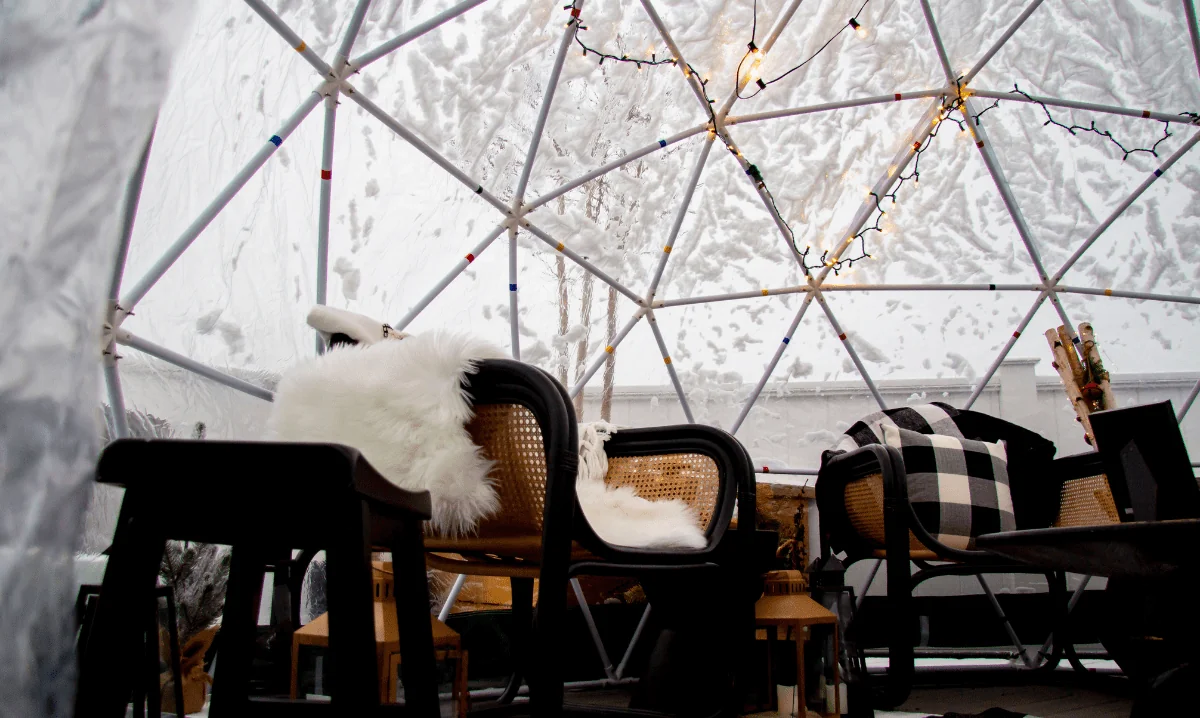 Snow globe dining area at the Menhaden